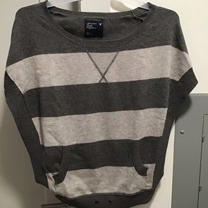 American Eagle Gray Striped Poncho Sweater SZ M